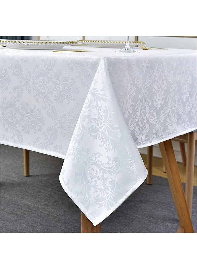 SASTYBALE Rectangle Table Cloth - 60 x 120 Inch White Jacquard Tablecloths Damask Design Spillproof Wrinkle Resistant Shrinkproof Soft Tablecloth Polyester Oblong Table Cover for Kitchen Dinning Party Tabletop - Image 1
