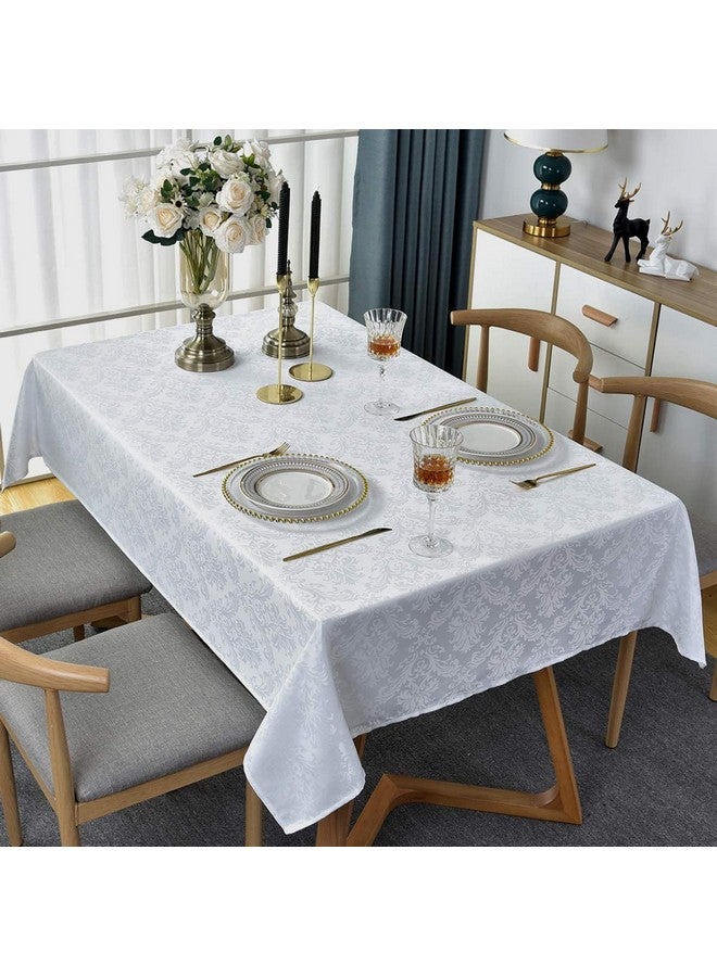 SASTYBALE Rectangle Table Cloth - 60 x 120 Inch White Jacquard Tablecloths Damask Design Spillproof Wrinkle Resistant Shrinkproof Soft Tablecloth Polyester Oblong Table Cover for Kitchen Dinning Party Tabletop - Image 2