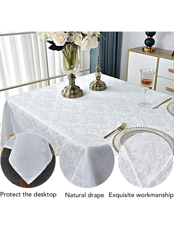 SASTYBALE Rectangle Table Cloth - 60 x 120 Inch White Jacquard Tablecloths Damask Design Spillproof Wrinkle Resistant Shrinkproof Soft Tablecloth Polyester Oblong Table Cover for Kitchen Dinning Party Tabletop - Image 4