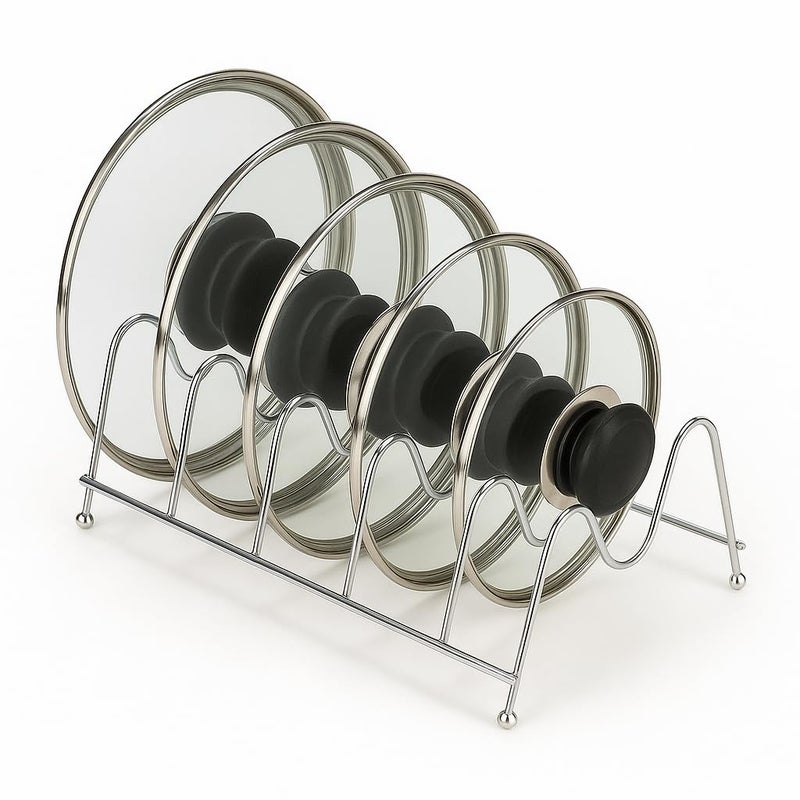 Genaric Multi-Layer Pot Lid Holder Rack And Cutting Board Organizer Shelf Durable Metal Kitchen Storage Stand For Pan Covers Dish Holders Versatile Kitchen Tool For Cabinets Countertops (5 Shelves)