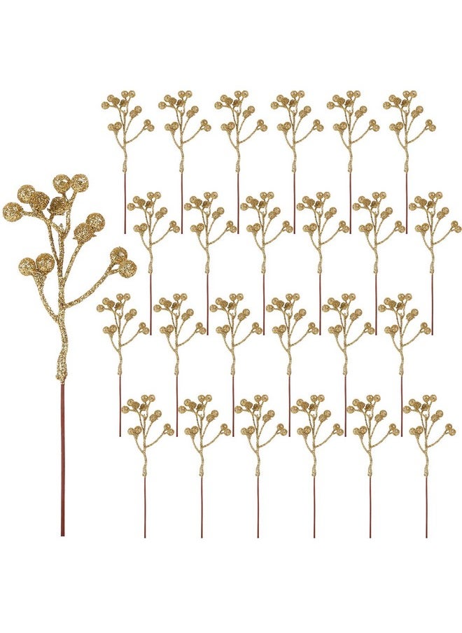 CCINEE CCINEE 24 Pack Christmas Artificial Gold Berry Stems,6.9 Inch Xmas Gold Glitter Berry Picks Holly Branches for Christmas Tree Ornaments Xmas Wreath DIY Crafts Home Holiday Decor  - Image 1
