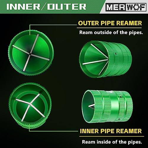 MERWOF Metal Pipe Reamer for Copper PVC Pipe, Deburring Tool, PlumbingTools, 1/4” to 1-5/8” Inner/Outer Tubing Cleaner, Tube Chamfering Tool (Green) - Image 3