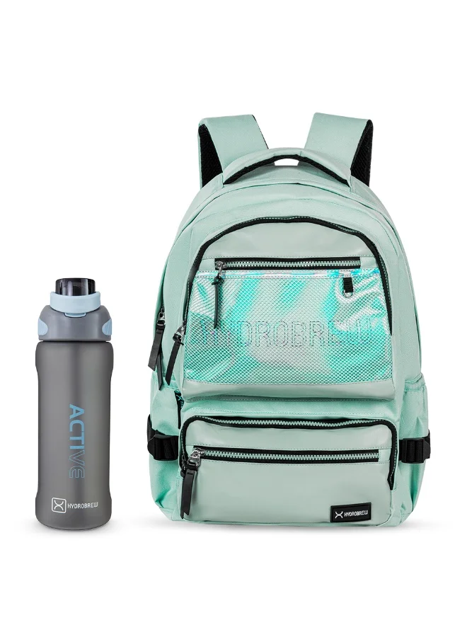 Hydrobrew Hydrobrew 18" Backpack w/ Sip Switch Tritan Water Bottle 1000ml | Laptop Backpack w/ Bottle – Green