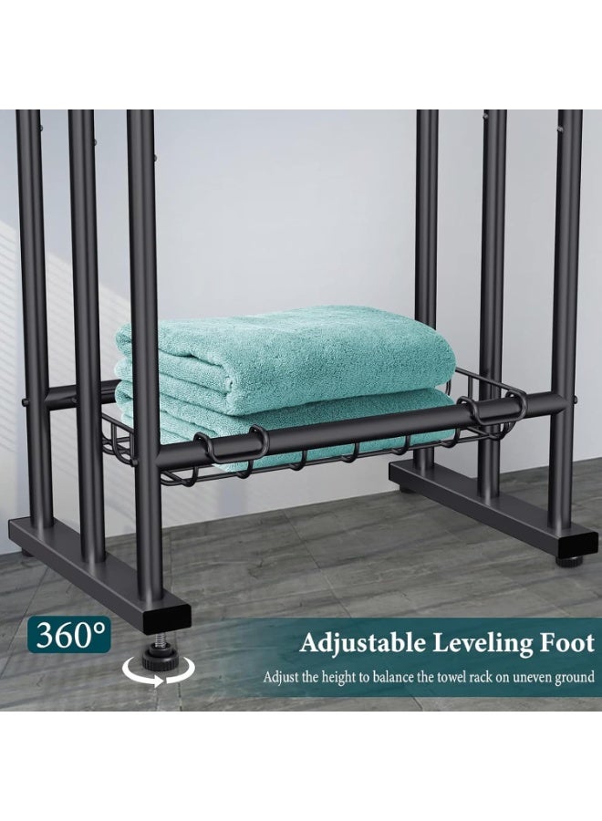 XiuWoo 3-Tier Large Capacity Freestanding Metal Floor Towel Rack, Anti-rust Coating Metal Ladder Towel Holder, Drying Stand, Bathroom Bath Organizer Rack with 3Storage Shelf for Space Saving - Image 2