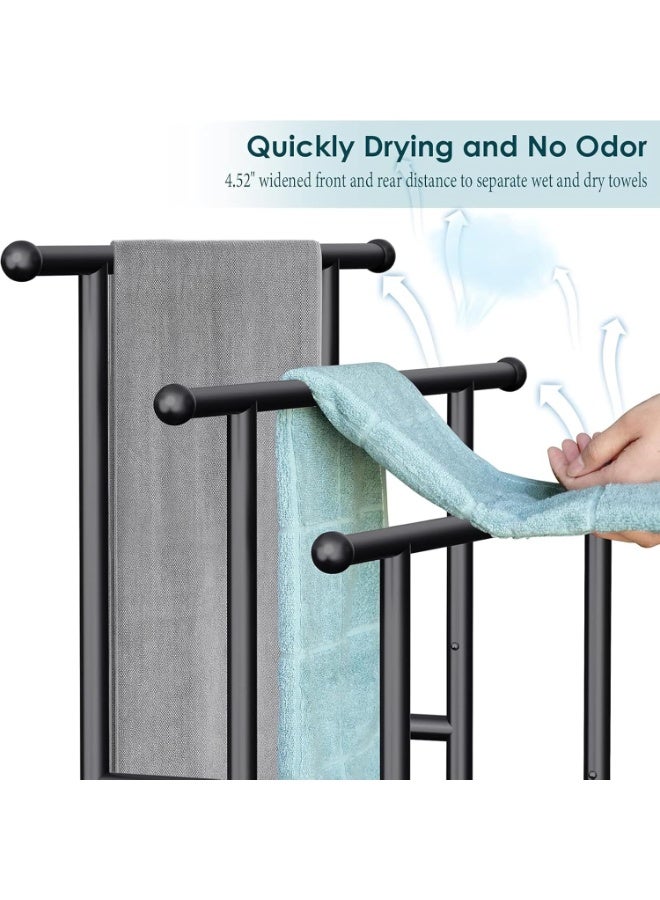 XiuWoo 3-Tier Large Capacity Freestanding Metal Floor Towel Rack, Anti-rust Coating Metal Ladder Towel Holder, Drying Stand, Bathroom Bath Organizer Rack with 3Storage Shelf for Space Saving - Image 4