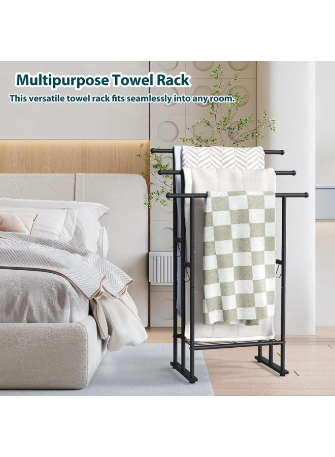 XiuWoo 3-Tier Large Capacity Freestanding Metal Floor Towel Rack, Anti-rust Coating Metal Ladder Towel Holder, Drying Stand, Bathroom Bath Organizer Rack with 3Storage Shelf for Space Saving - Image 5