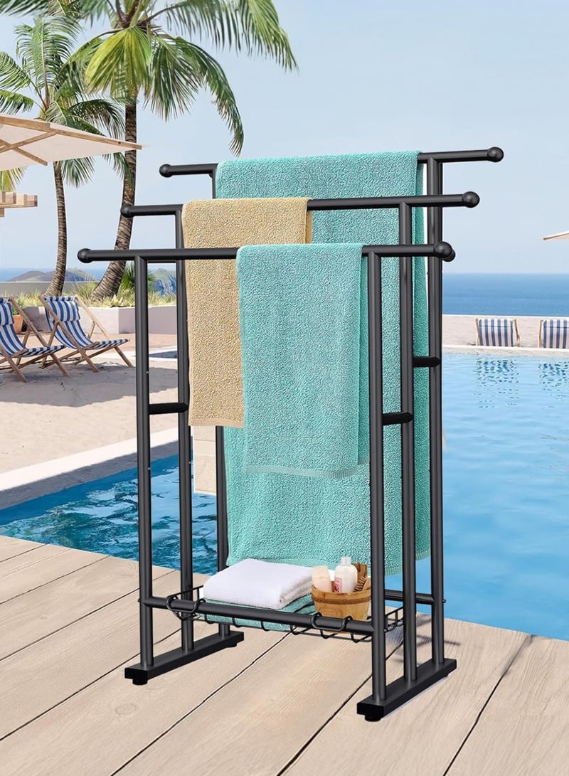 XiuWoo 3-Tier Large Capacity Freestanding Metal Floor Towel Rack, Anti-rust Coating Metal Ladder Towel Holder, Drying Stand, Bathroom Bath Organizer Rack with 3Storage Shelf for Space Saving - Image 1