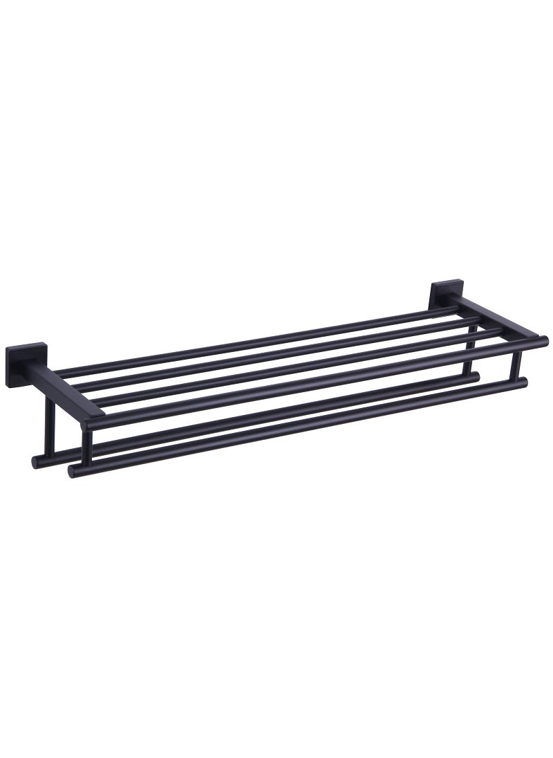 Angle Simple Bath Towel Shelf with 2 Towel Holders Angle Simple Stainless Steel Bathroom Towel Rack with Towel Bars Wall Mount Train Rack Matte Black 2756 Inches 