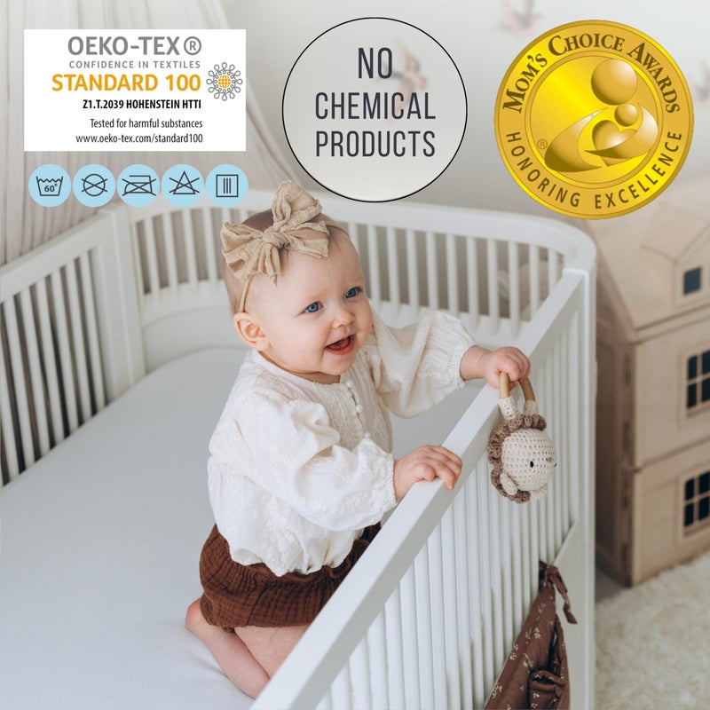 Bisoo Toddler Junior Waterproof Bed Sheets 160 x 70 Fitted / 27x63 in - Set of 2 White Fitted Sheet Mattress Protector Made of 100% Jersey Oeko-Tex + PU - Cot Bed & Crib - Soft & Silent - Image 2