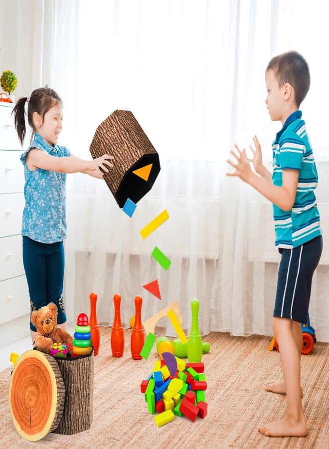 Lawei 3 Pack Tree Stump Storage Stools, 12 x 12 Inches Folding Stool Ottoman with Foam Cushion, Collapsible Storages Seat Chest, Vintage Storage Toy Box Wood Stump Organizer Stools for Toy - Image 5