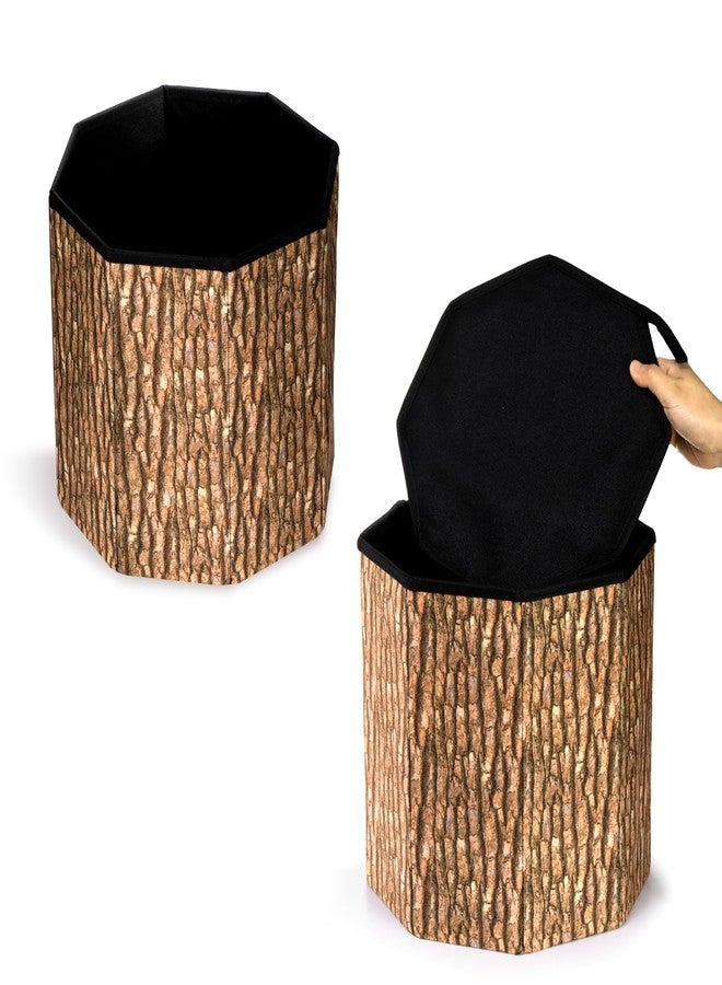 Lawei 3 Pack Tree Stump Storage Stools, 12 x 12 Inches Folding Stool Ottoman with Foam Cushion, Collapsible Storages Seat Chest, Vintage Storage Toy Box Wood Stump Organizer Stools for Toy - Image 4