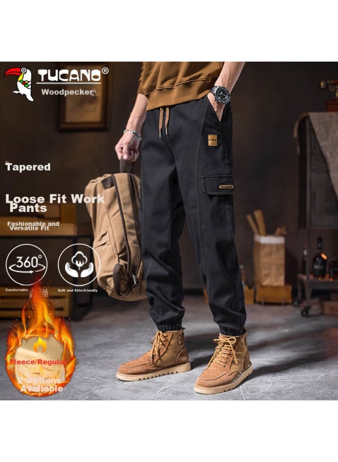 Tucano Tucano Cargo Pants For Men, Spring And Summer Trousers, Loose-fitting With Elastic Cuffs, American Retro Style, Casual Pants, Long Pants, Black, Size 32 - Image 1