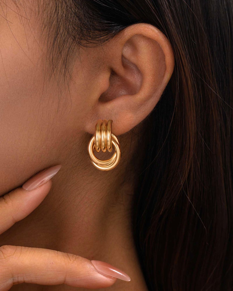 Spiritlele Gold Plated Knot Earrings for Women Chunky Gold Drop Dangle Earring Trendy Golden Knotted Link Earring Jewelry - Image 2