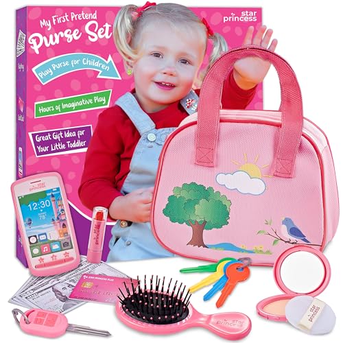 Star Princess Toddler Play Purse for Kids with Accessories, Toys for Girls with Pretend Makeup, Keys, Smartphone, Dress Up Toy Purse for Toddlers and Kids - Birthday Gift for Little Toddler Girls Ages 3 4 5 6, Pink - Image 5