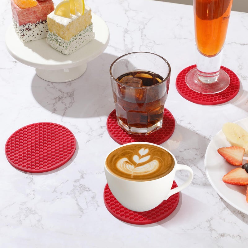 TWTLi Coasters Set of 6 with Holder Coasters for Drinks Coffee Table Decor Coaster Suitable for Kinds Cups Anti-Slip Non-Stick Silicone Cup Coaster and Living Room Decor (6 Pcs  Wine red)  - Image 4