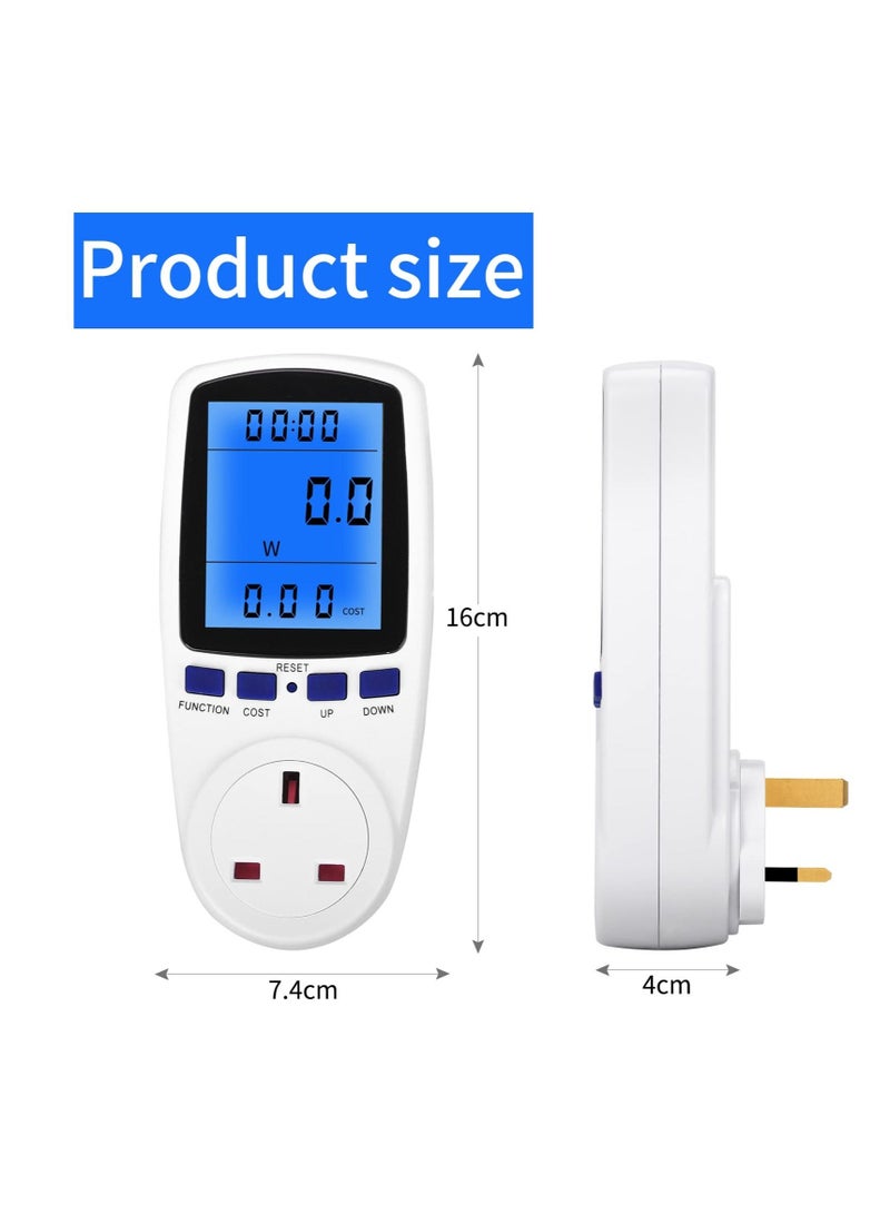 Power Meter Energy Monitor 240V/13A Watt Meter Plug UK, Power Meter Electricity Usage Monitor, With Backlight LCD Display and 7 Monitoring Modes for Home Hotel Blue Backlight - Image 2