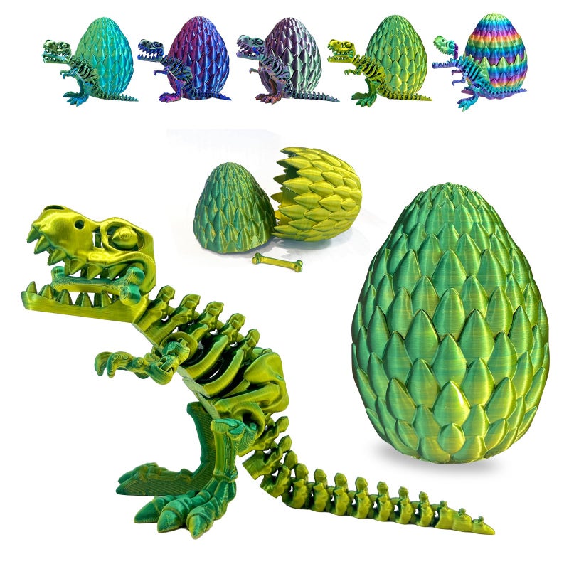 utosday Easter Eggs Filled with Dinosaur Toys 3D Printed Animals Mystery Crystal Dragon Egg with Articulated Tyrannosaurus Rex Easter Basket Stuffers Fidget Toy for Adults Kids YellowGreen - Image 3