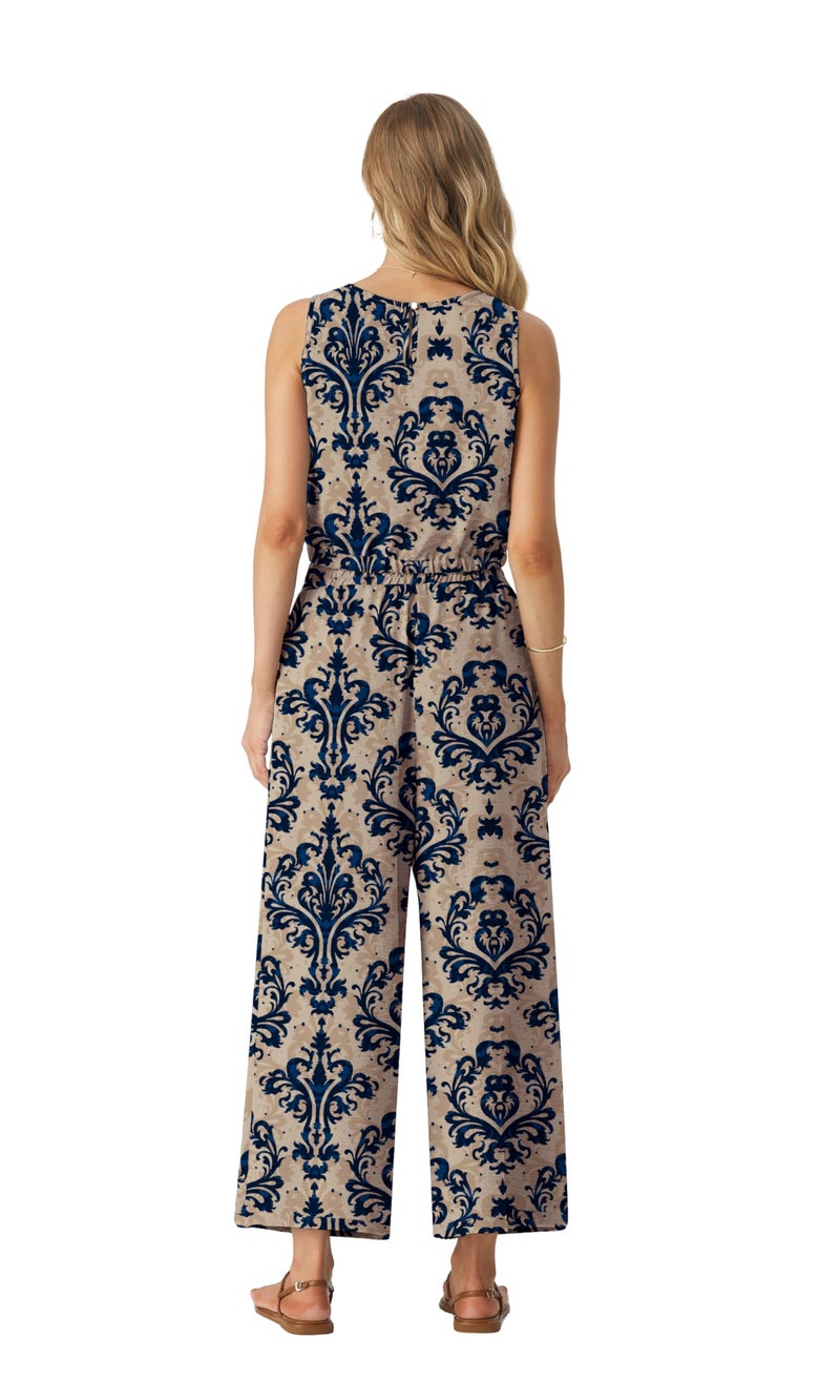 GRECERELLE Two Piece Sets for Women Sleeveless Crop Top Wide Leg Pants Travel Outfits for Women 2026 FP-Apricot Blue Flower-M - Image 3