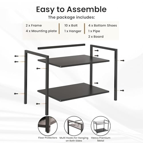 EXVITO Metal Microwave Stand, 2-Tier Microwave & OTG Stand for Kitchen Counter, Double Platform for Extra Storage with Hooks, Kitchen Oven Rack, Microwave Oven Stand - Black - Image 4