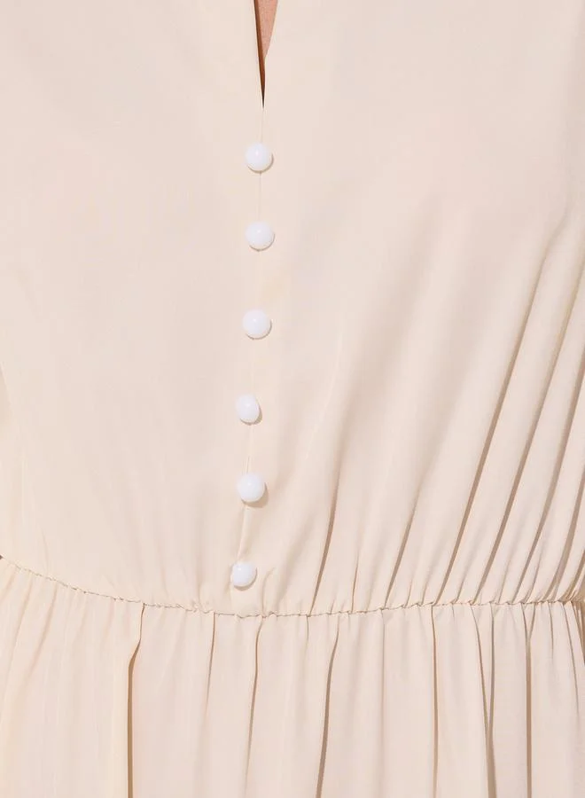 Styli Styli Solid Gathered Waist Ruffled Hem Midi Dress