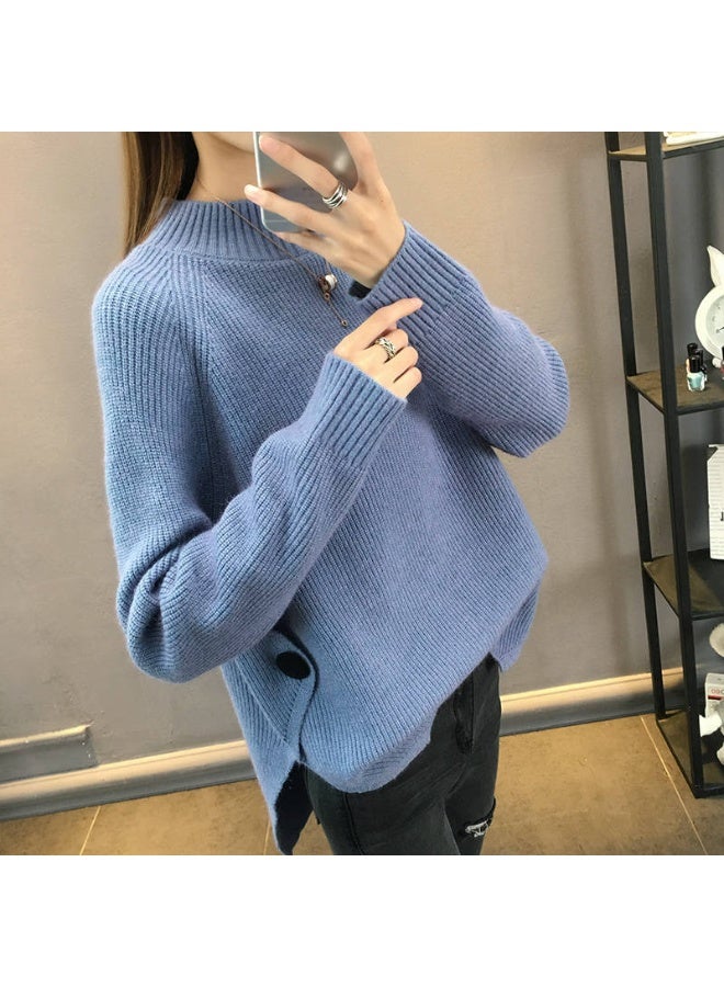 Semi Turtleneck Sweaters Autumn Women Long Sleeve Side Split Loose Knitwear Pullovers All Matched