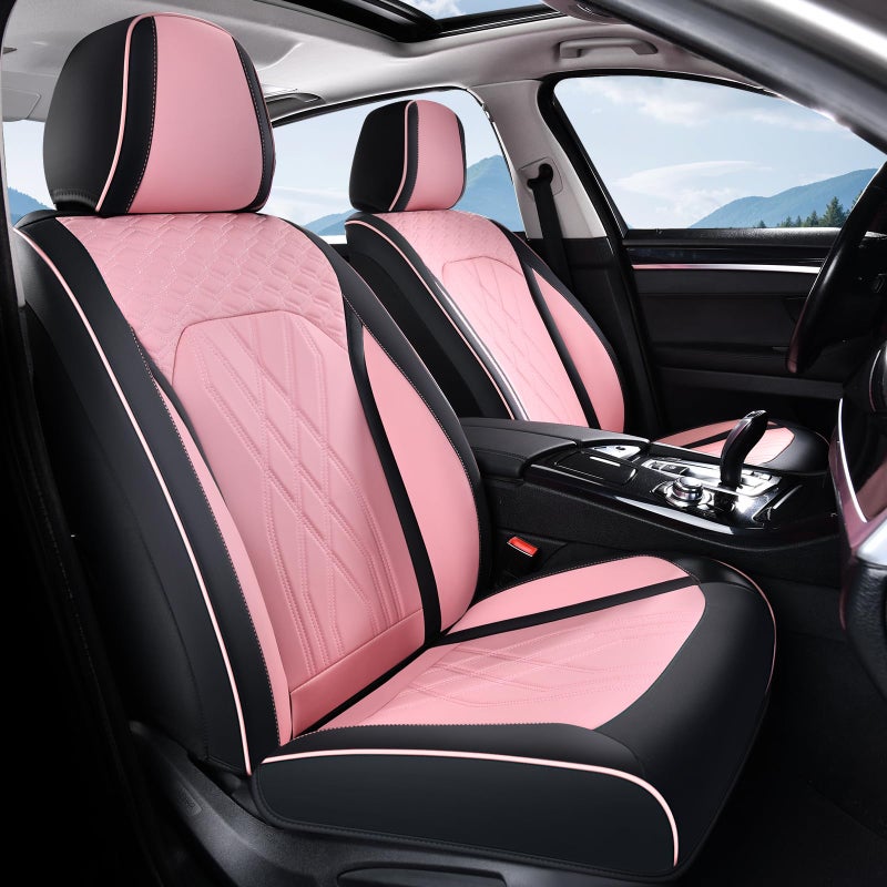 FLORICH Automotive Seat Covers Leather Pink Seat Covers for Cars Front Seats Waterproof Car Seat Cushion Interior Covers Protector Vehicle Seat Cover Universal Fit for Most Car Truck SUV BlackPink - Image 3