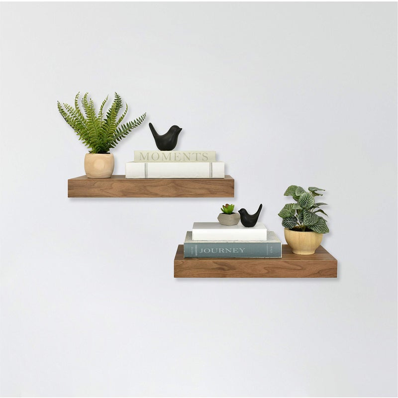 MCS Floating Shelf Room Decor Wooden Shelf Walnut Woodgrain 18 x 8 Inch Set of 2