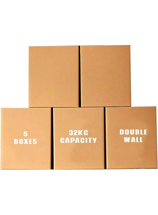 erorex 5 Pack Carton Box Large Double Wall 100 Percent Recyclable Corrugated Cardboard Moving Boxes With 32 Kg Capacity 45 X 45 X 70 Cm Brown Carton For Packaging Shipping And Storage 5 Ply Brown - Image 1