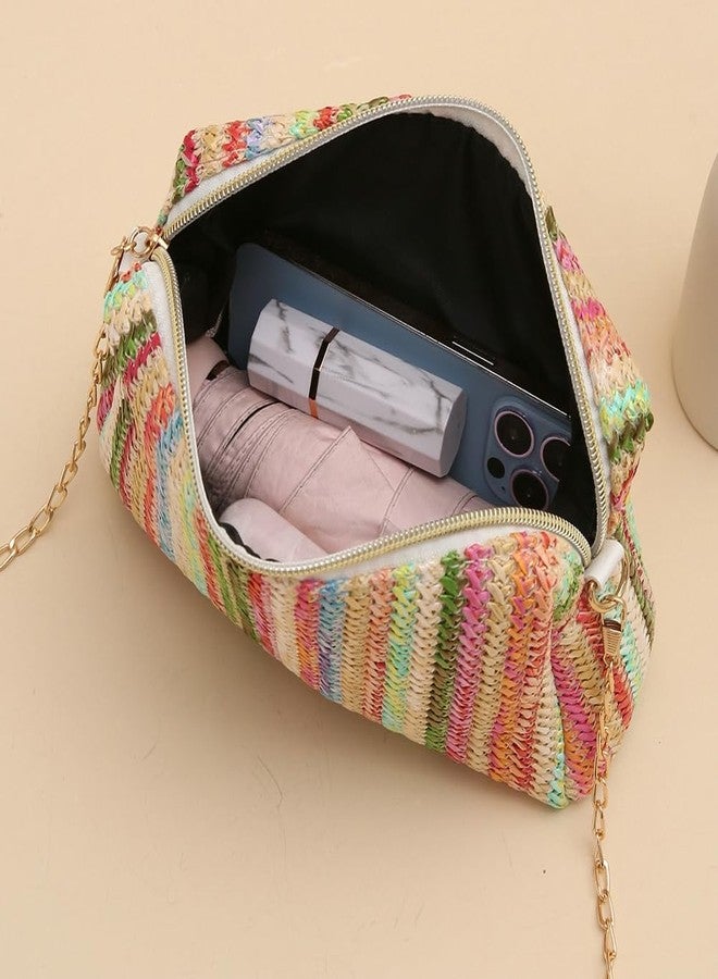 Caistre Women’s Straw Tote Bag Rainbow Striped Casual Beach Shoulder Bag Summer Vacation Straw Crossbody Bag Purse 2024, JS-NB059-Blue - Image 5