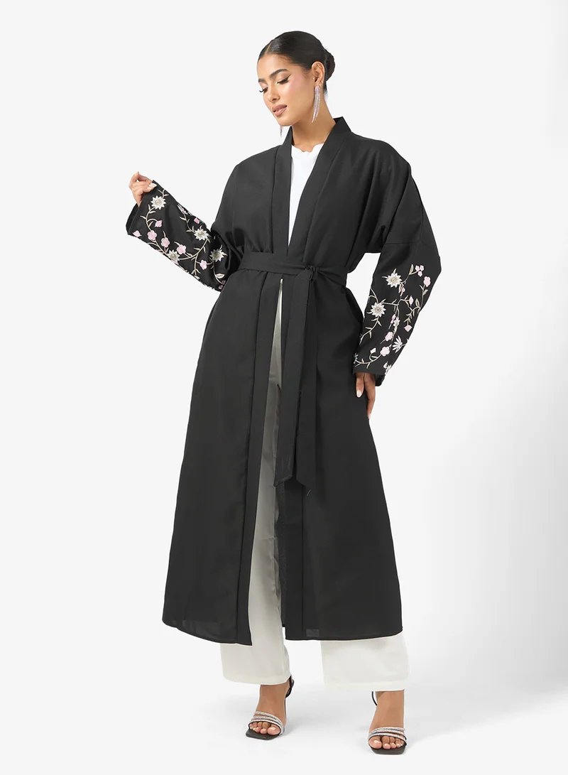 Abaya With Embroidered Floral Sleeve