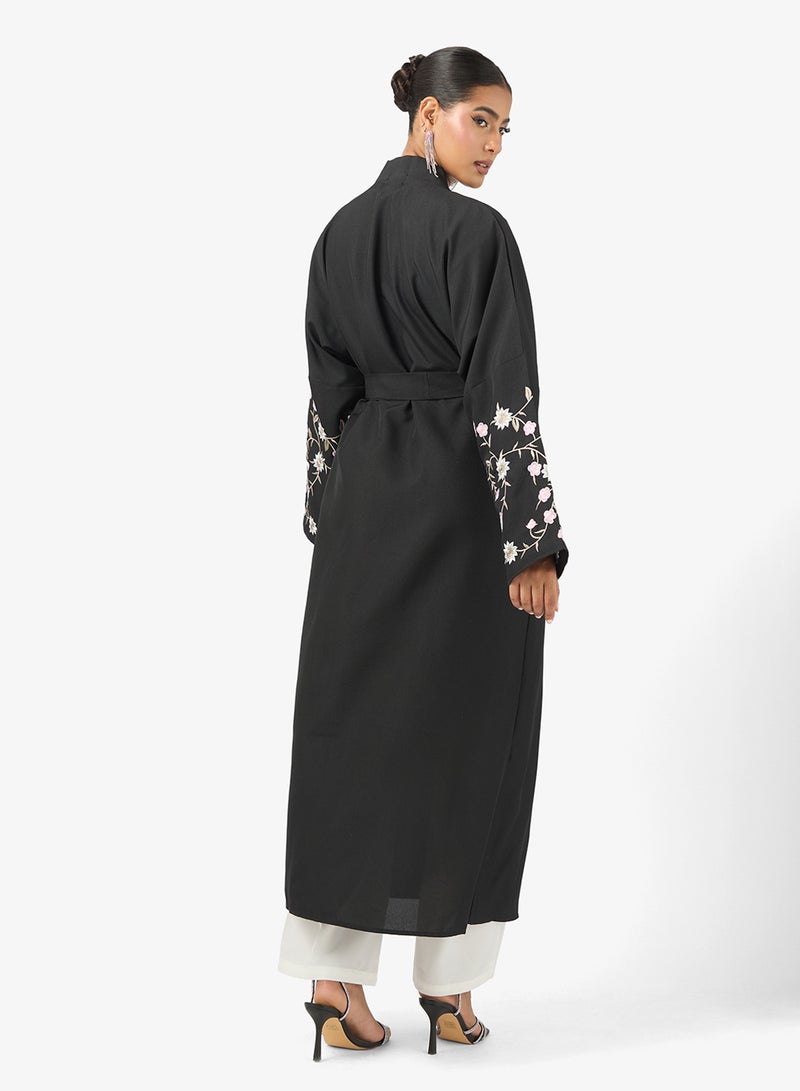 Khizana Abaya With Embroidered Floral Sleeve - Image 2
