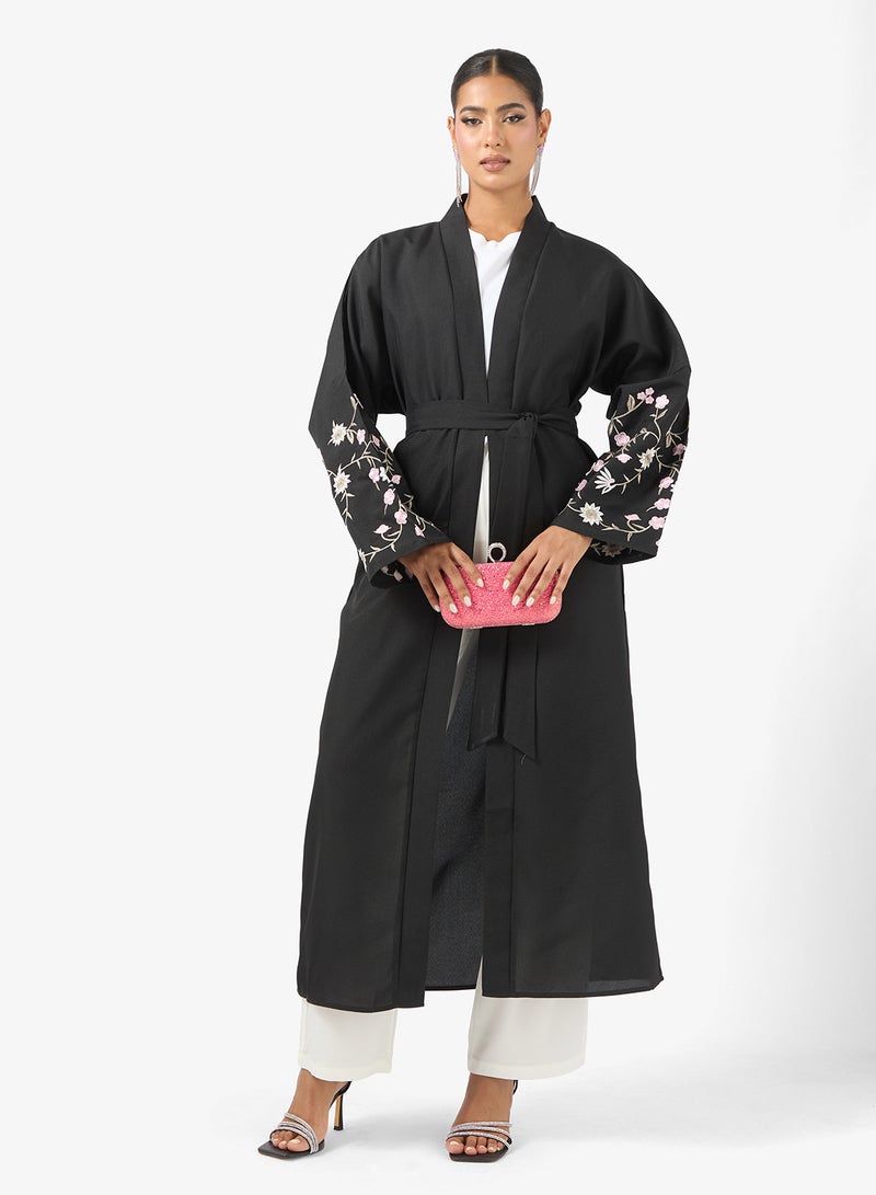 Khizana Abaya With Embroidered Floral Sleeve - Image 4
