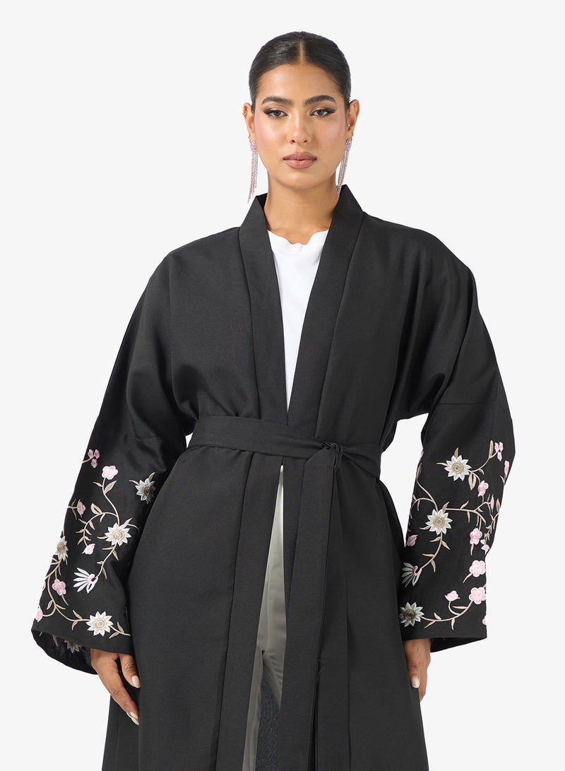 Khizana Abaya With Embroidered Floral Sleeve - Image 3