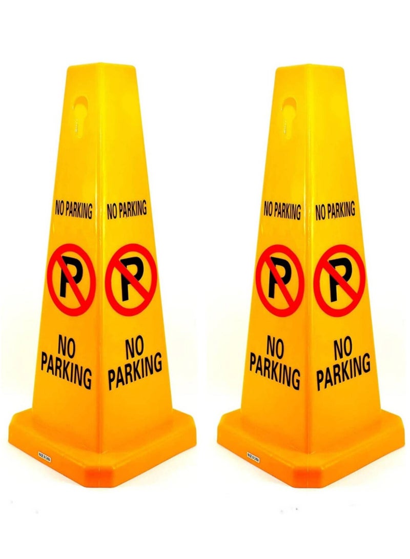2PCS TRAFFIC CONE - NO PARKING SAFETY CONE - YELLOW -CAUTION NO PARKING YELLOW SIGN BOARD (67 x 28 cm) - Image 1