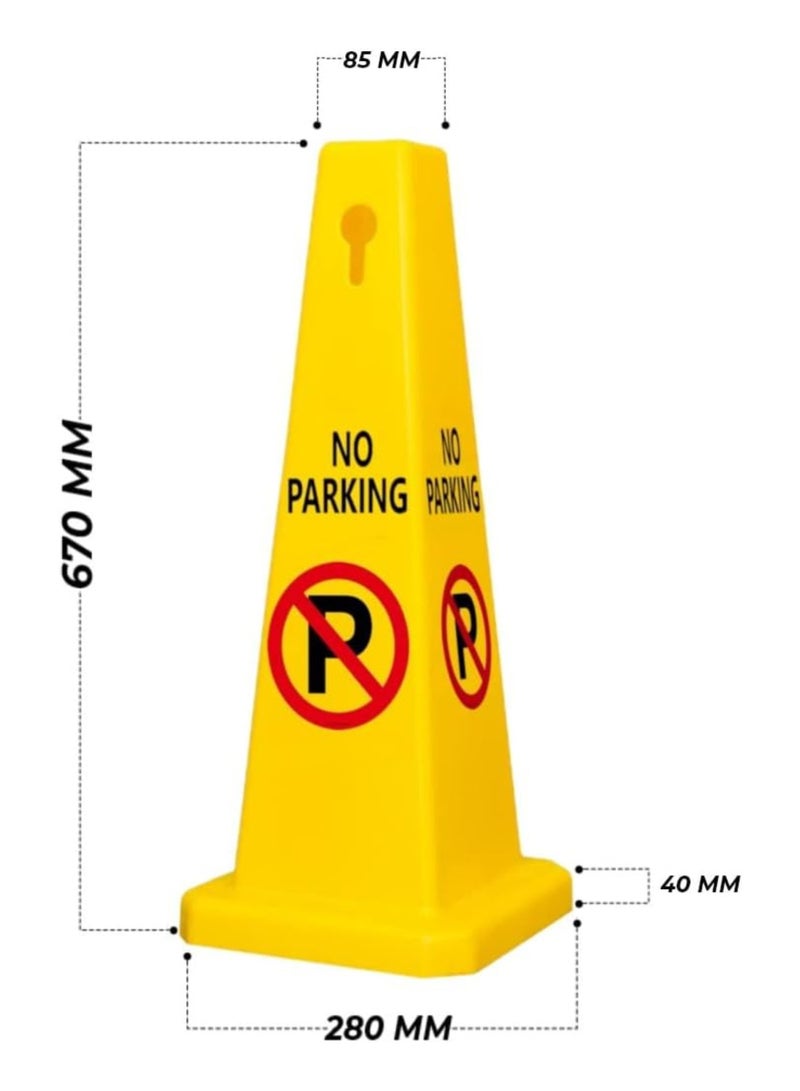 2PCS TRAFFIC CONE - NO PARKING SAFETY CONE - YELLOW -CAUTION NO PARKING YELLOW SIGN BOARD (67 x 28 cm) - Image 2