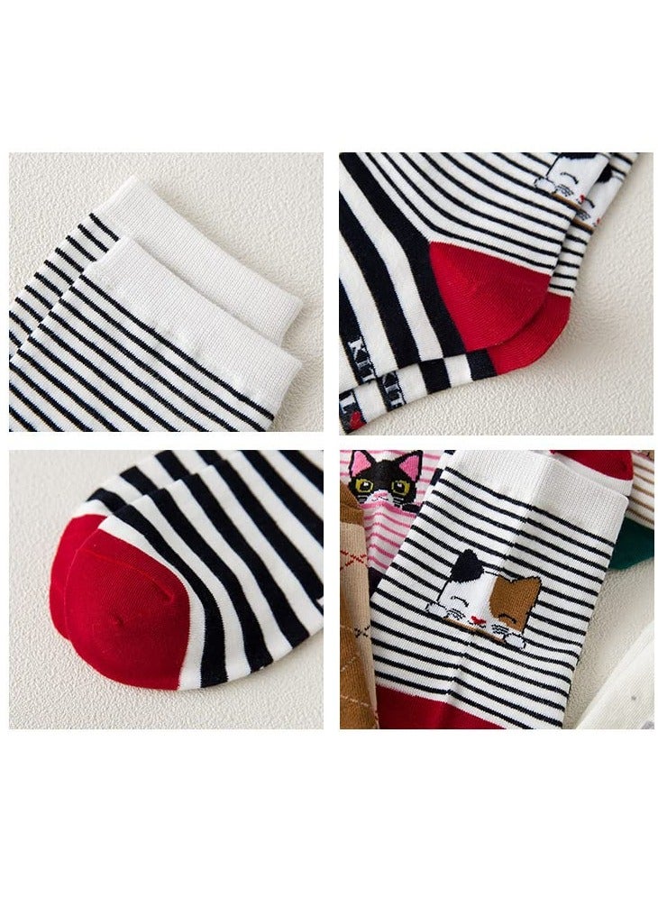 SUNSAR 5 Pairs of Women's Cotton Cartoon Socks Cute  Animal  Patterns(C) - Image 3