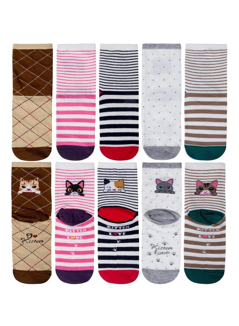 SUNSAR 5 Pairs of Women's Cotton Cartoon Socks Cute  Animal  Patterns(C) - Image 2
