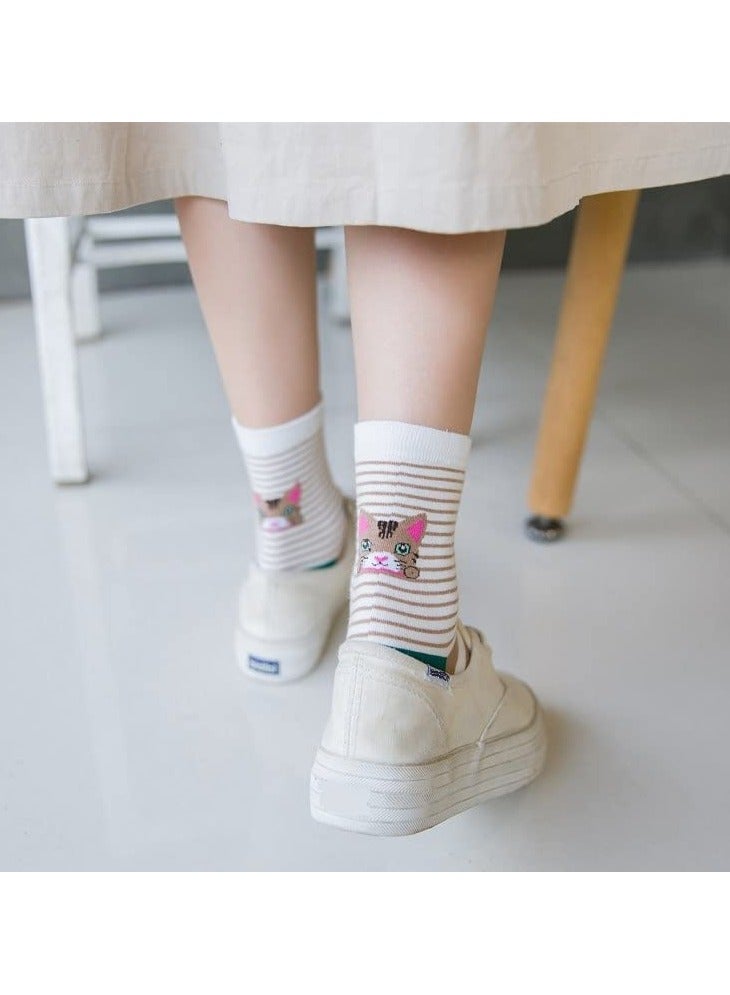 SUNSAR 5 Pairs of Women's Cotton Cartoon Socks Cute  Animal  Patterns(C) - Image 5