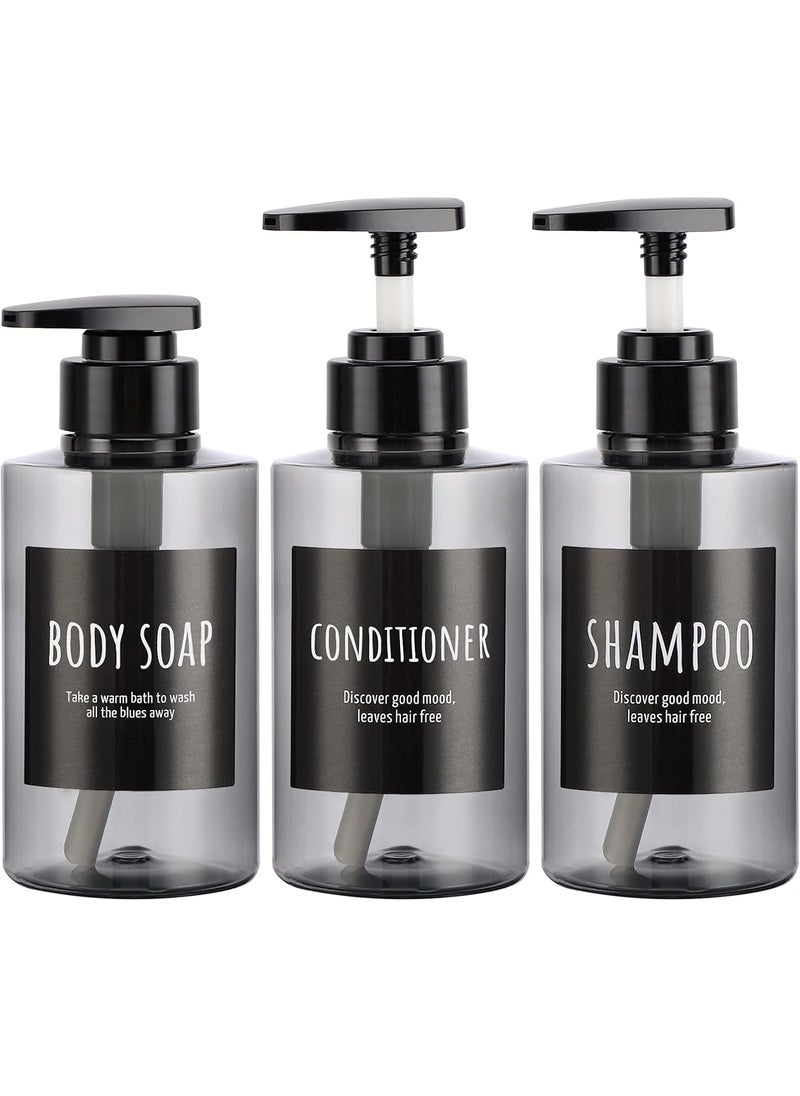 Segbeauty - Empty Shampoo Bottles, Segbeauty 10.1oz Plastic Pump Dispenser Bottle, 3pcs 300ml Refillable Shampoo Pump Bottles for Shower, Grey Pump Bottles for Body Soap Shampoo Hair Conditioner Hotel Bathroom - Image 1