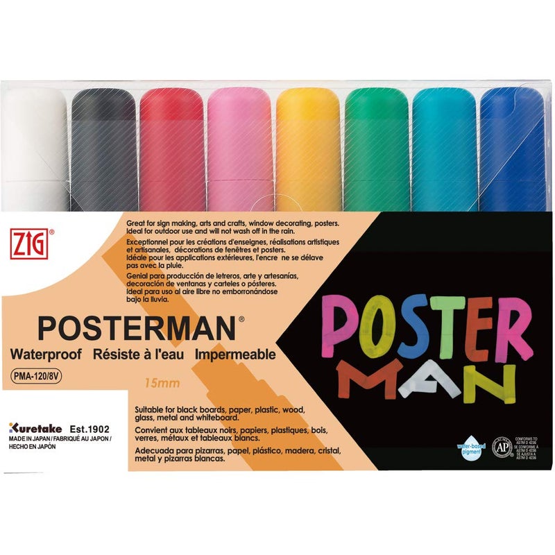 Zig 15-Millimeter Posterman Tip Markers, Multicolor, 8-Pack - Image 1