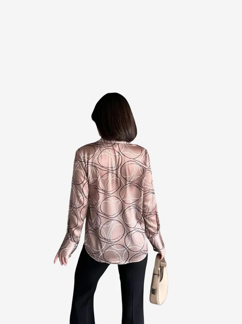 My Fashion Camel Brown MY FASHION Geometric Print Long Sleeve Shirt with Button Closure for Women | Best Price UAE