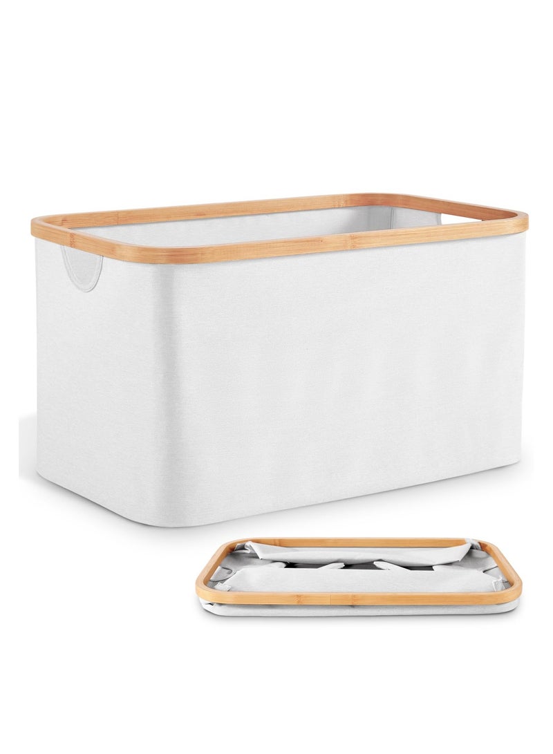SYOSI 50L Collapsible Fabric Laundry Basket, Foldable Wicker Hamper with Bamboo Frame, Space-Saving Storage Basket for Dirty Clothes and Organizing, Portable Washing Basket for Bedroom - Image 1