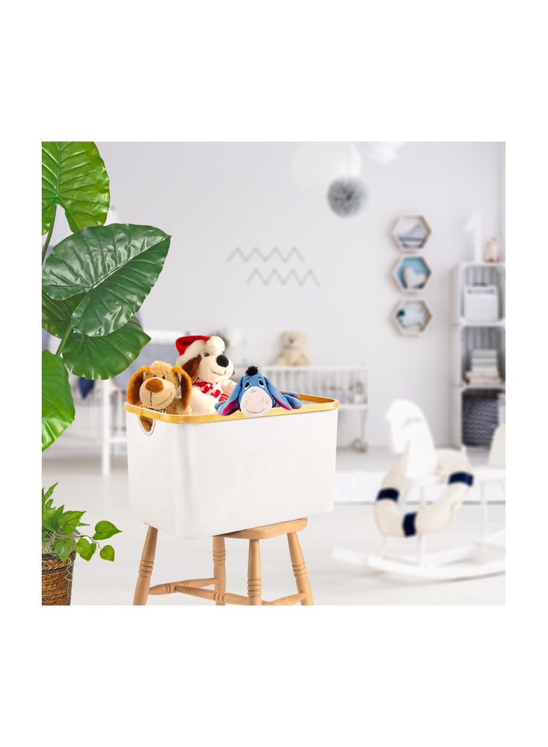 SYOSI 50L Collapsible Fabric Laundry Basket, Foldable Wicker Hamper with Bamboo Frame, Space-Saving Storage Basket for Dirty Clothes and Organizing, Portable Washing Basket for Bedroom - Image 5