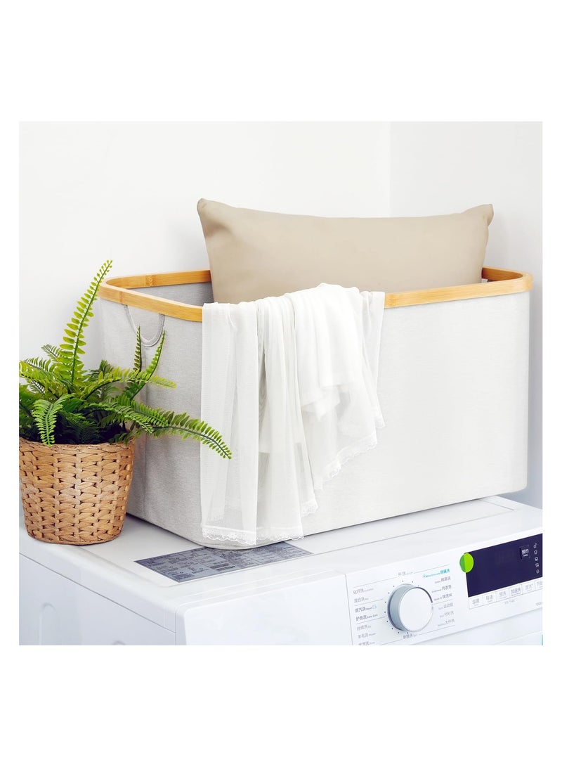 SYOSI 50L Collapsible Fabric Laundry Basket, Foldable Wicker Hamper with Bamboo Frame, Space-Saving Storage Basket for Dirty Clothes and Organizing, Portable Washing Basket for Bedroom - Image 3