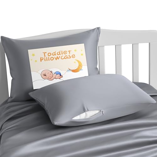 NTBAY Zippered Silk Satin Toddler Pillowcases  2 Pack Hidden Zipper 13x18 Pillowcases  Luxury and Silky Baby Travel Pillow Covers Silver Grey