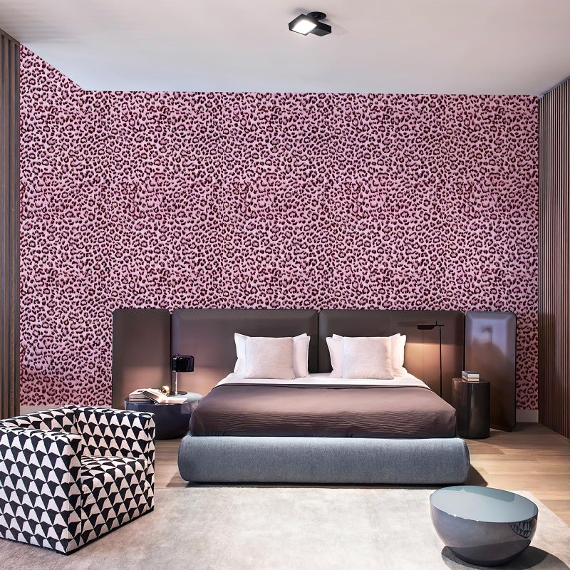 JiffDiff Leopard Print Peel and Stick Wallpaper, Waterproof Removable Self Adhesive Textured Wall Paper, Black and Pink Unique Funky Cheetah Contact Paper for Bedroom and Bathroom 120"X17.3"(14.4 sq. ft) - Image 2