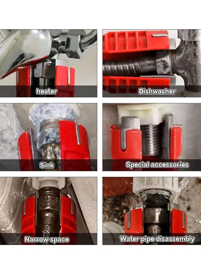 8-in-1 Professional-Grade Multifunctional Sink Wrench & Faucet Installation Tool for Plumbing Repair, Bathroom, Kitchen, and Toilet Pipe Maintenance & Assembly, Red - Image 4