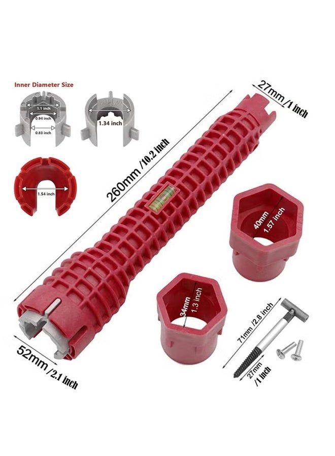 8-in-1 Professional-Grade Multifunctional Sink Wrench & Faucet Installation Tool for Plumbing Repair, Bathroom, Kitchen, and Toilet Pipe Maintenance & Assembly, Red - Image 2