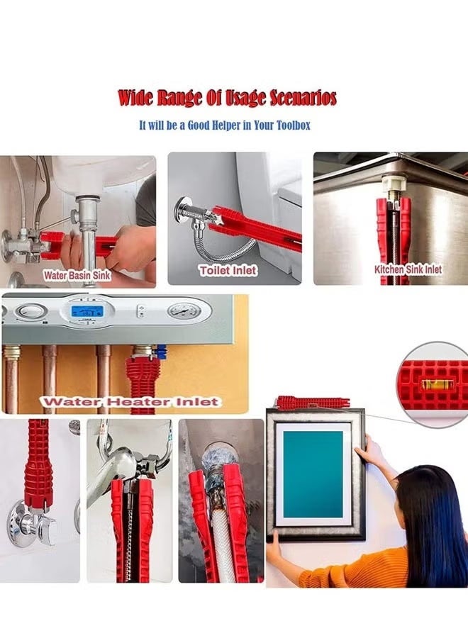 8-in-1 Professional-Grade Multifunctional Sink Wrench & Faucet Installation Tool for Plumbing Repair, Bathroom, Kitchen, and Toilet Pipe Maintenance & Assembly, Red - Image 5
