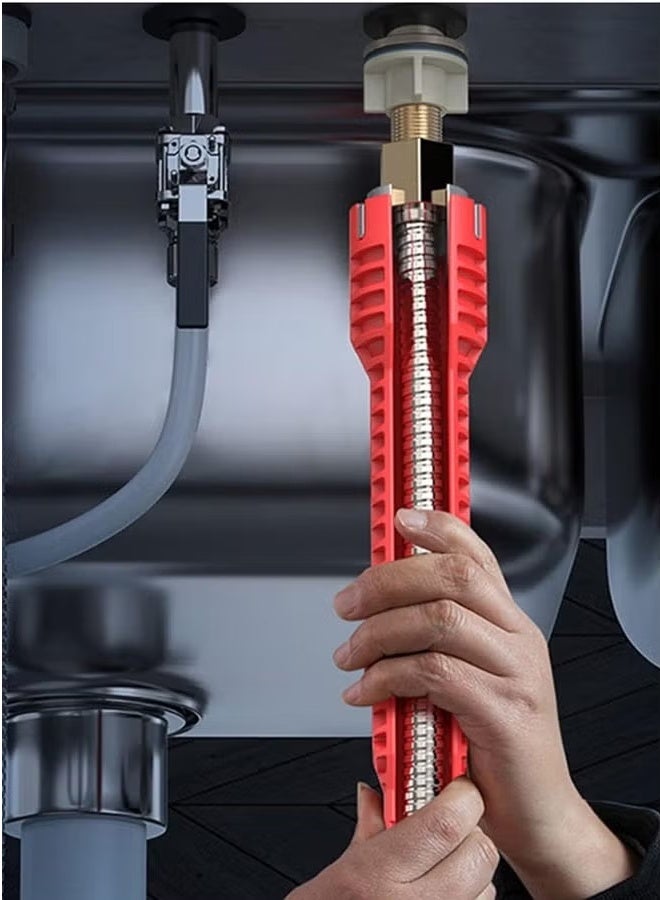 8-in-1 Professional-Grade Multifunctional Sink Wrench & Faucet Installation Tool for Plumbing Repair, Bathroom, Kitchen, and Toilet Pipe Maintenance & Assembly, Red - Image 3
